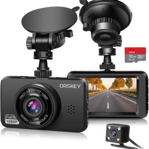 ORSKEY Dash Cam for Cars Front and Rear and SD Card Included 1080P Full HD