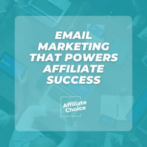 Illustration showing affiliate marketers using email marketing strategies with laptops, analytics, and subscriber growth visuals to boost conversions and build trust.